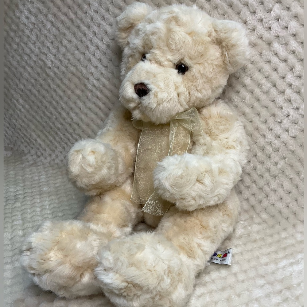 Aurora A & A Plush Coconut Creme Teddy Bear with Ribbon Bow Stuffed Animal Toy